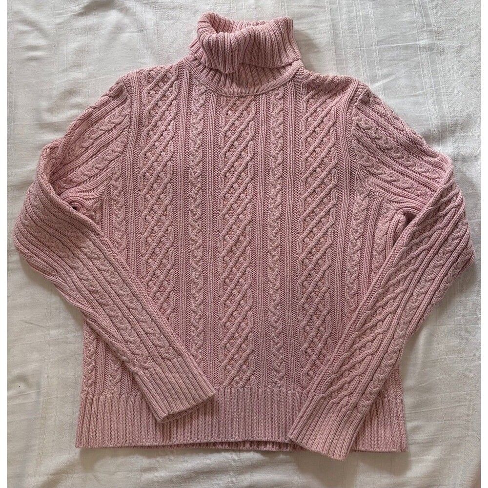 Vintage Wainscott Sweater Womens M Pink Cable Knit Beaded Sequin Turtleneck - Picture 2 of 7